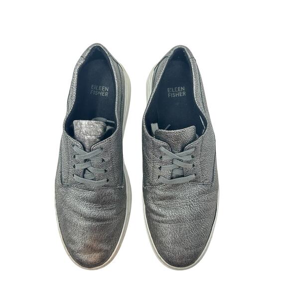 Eileen Fisher Prop Platform Sneakers Low‎ Top Metallic Silver Gunmetal Size US 8 - Picture 3 of 14